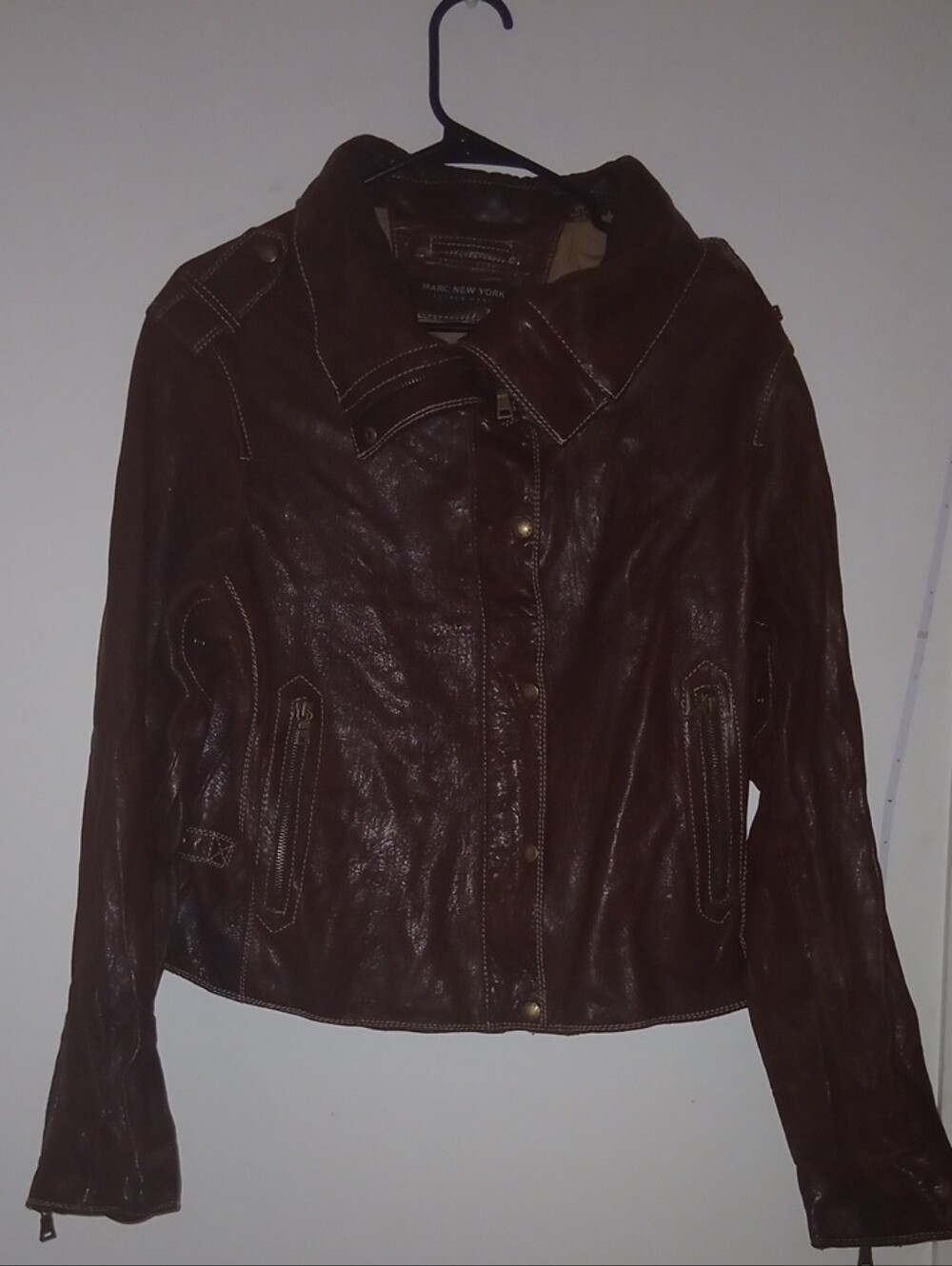 Chocolate Brown Leather Moto Jacket By Marc New York Andrew Marc Size XL